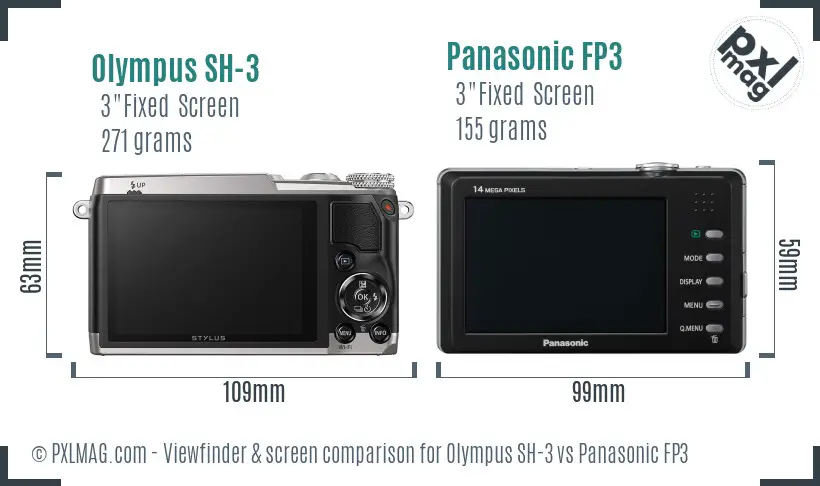 Olympus SH-3 vs Panasonic FP3 Screen and Viewfinder comparison