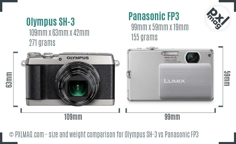Olympus SH-3 vs Panasonic FP3 size comparison