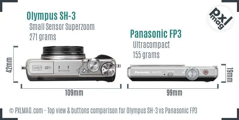 Olympus SH-3 vs Panasonic FP3 top view buttons comparison