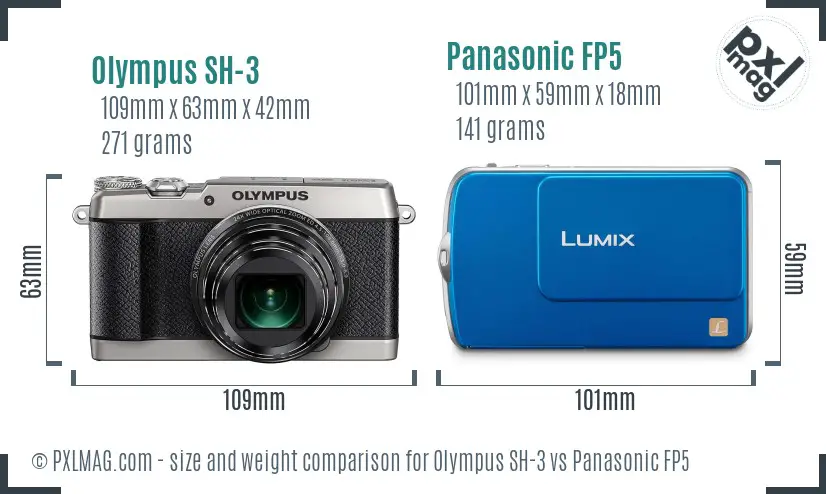 Olympus SH-3 vs Panasonic FP5 size comparison