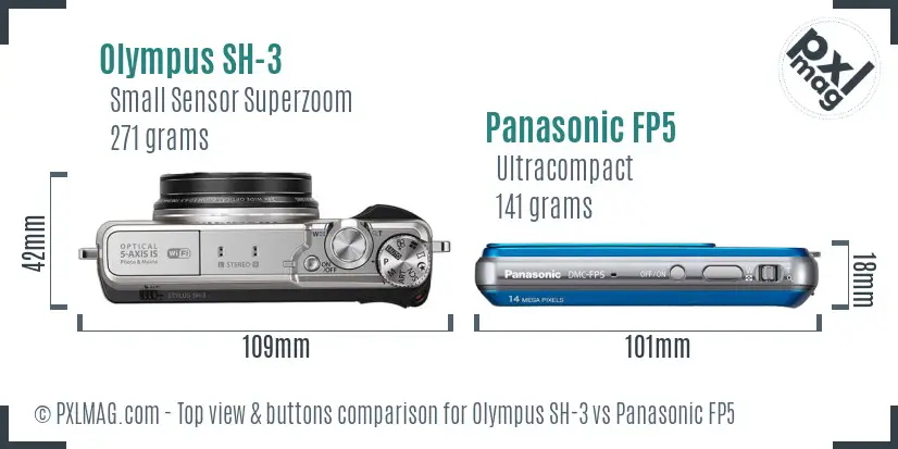 Olympus SH-3 vs Panasonic FP5 top view buttons comparison