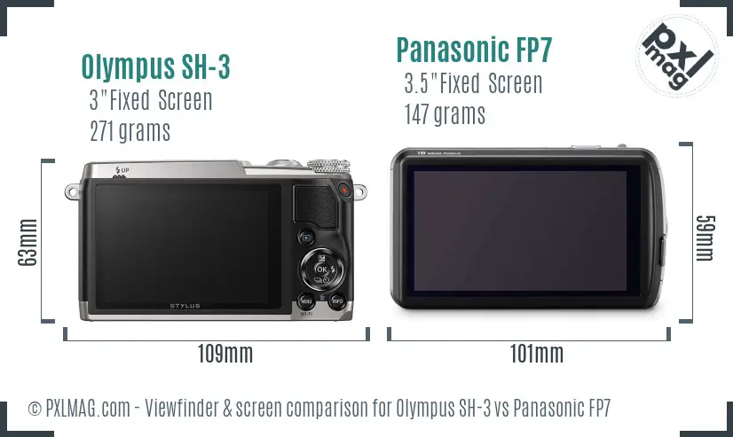 Olympus SH-3 vs Panasonic FP7 Screen and Viewfinder comparison