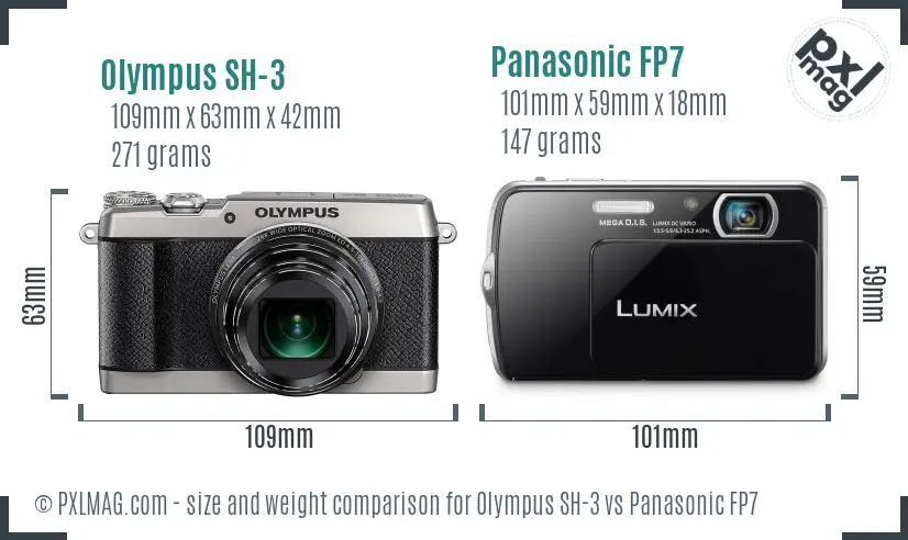 Olympus SH-3 vs Panasonic FP7 size comparison