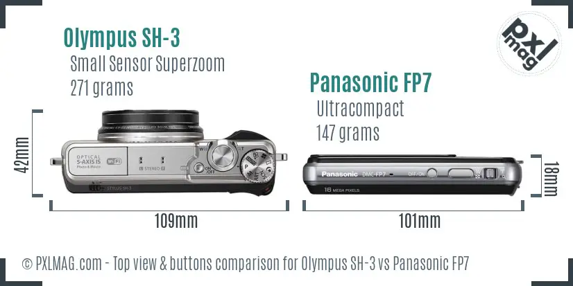 Olympus SH-3 vs Panasonic FP7 top view buttons comparison