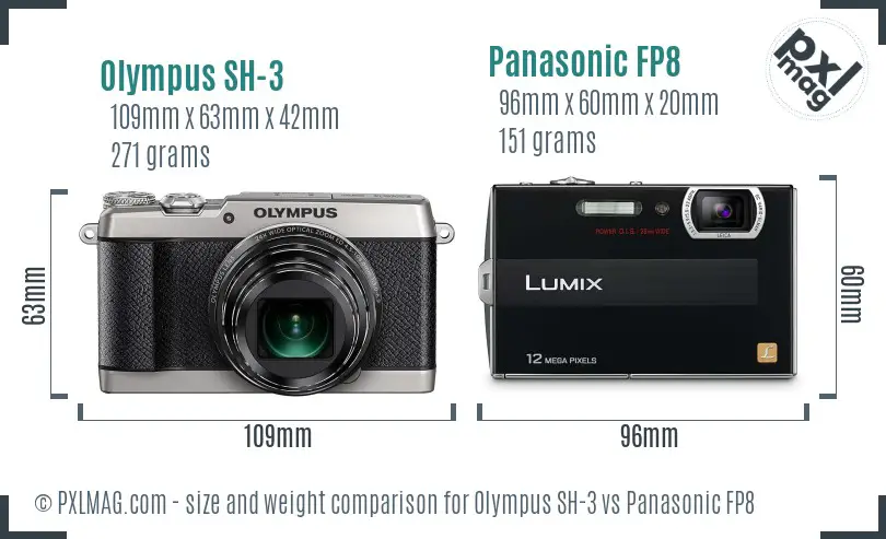 Olympus SH-3 vs Panasonic FP8 size comparison