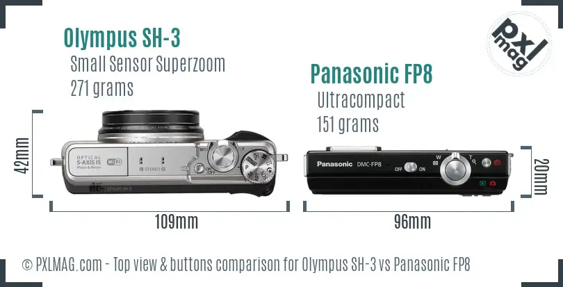 Olympus SH-3 vs Panasonic FP8 top view buttons comparison