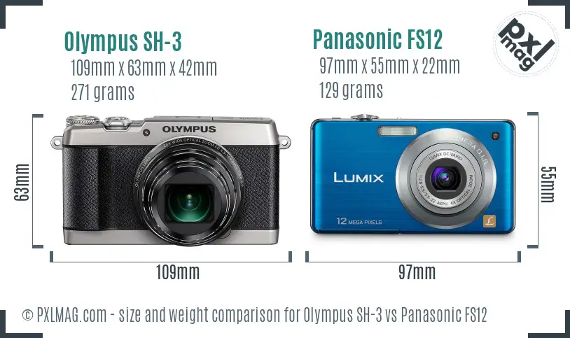 Olympus SH-3 vs Panasonic FS12 size comparison