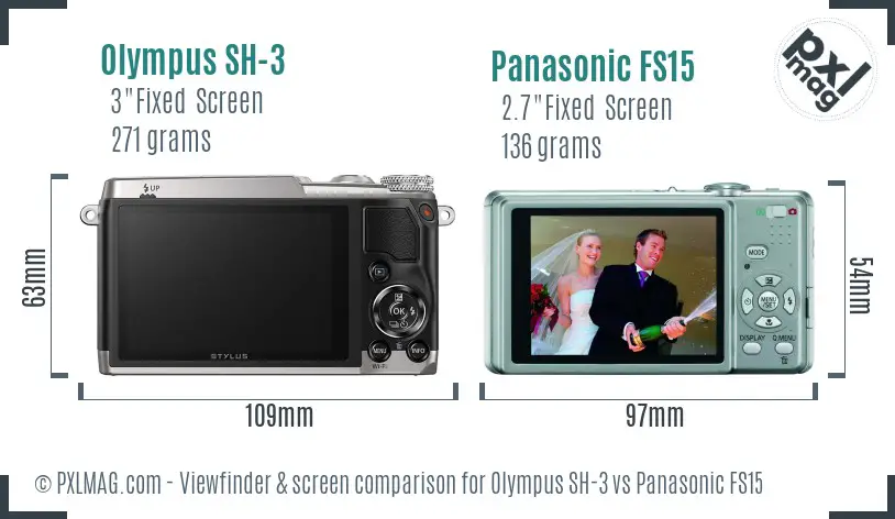 Olympus SH-3 vs Panasonic FS15 Screen and Viewfinder comparison