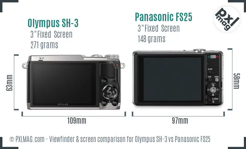 Olympus SH-3 vs Panasonic FS25 Screen and Viewfinder comparison