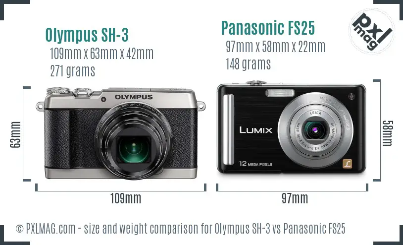 Olympus SH-3 vs Panasonic FS25 size comparison