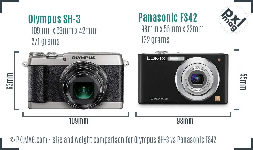 Olympus SH-3 vs Panasonic FS42 size comparison