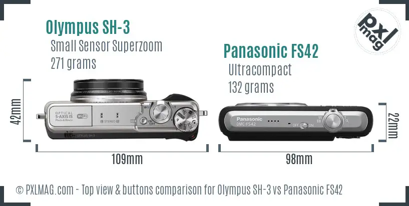 Olympus SH-3 vs Panasonic FS42 top view buttons comparison