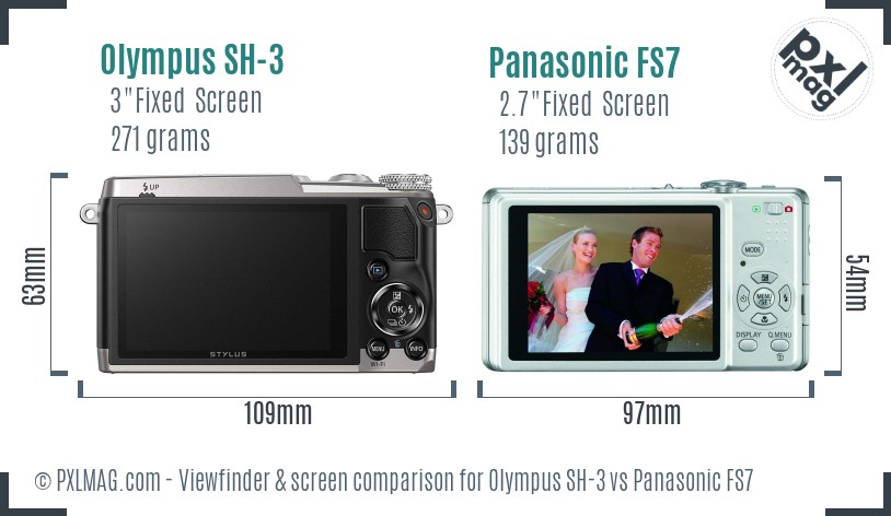 Olympus SH-3 vs Panasonic FS7 Screen and Viewfinder comparison