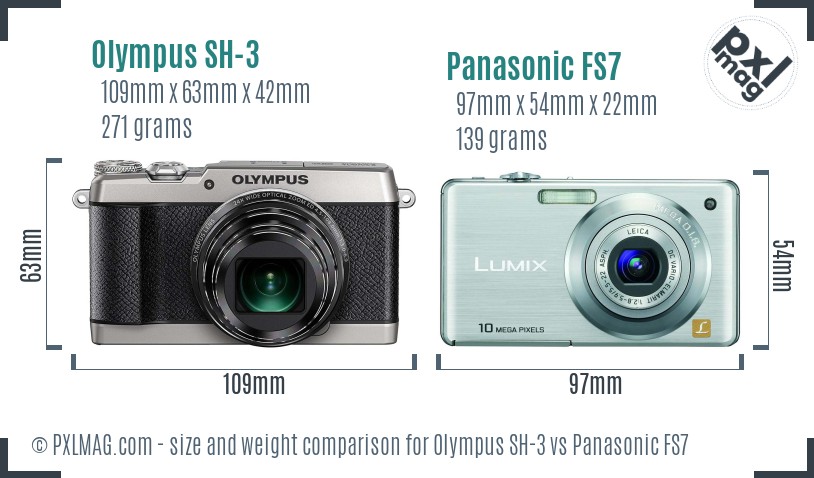 Olympus SH-3 vs Panasonic FS7 size comparison