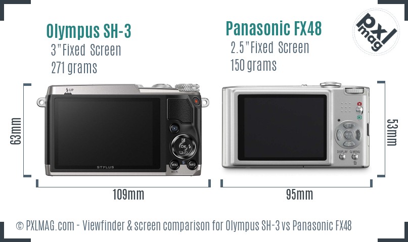 Olympus SH-3 vs Panasonic FX48 Screen and Viewfinder comparison