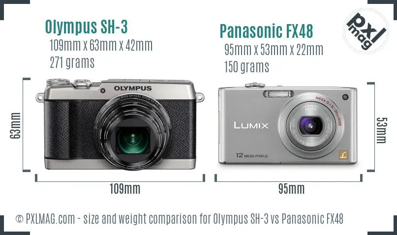 Olympus SH-3 vs Panasonic FX48 size comparison