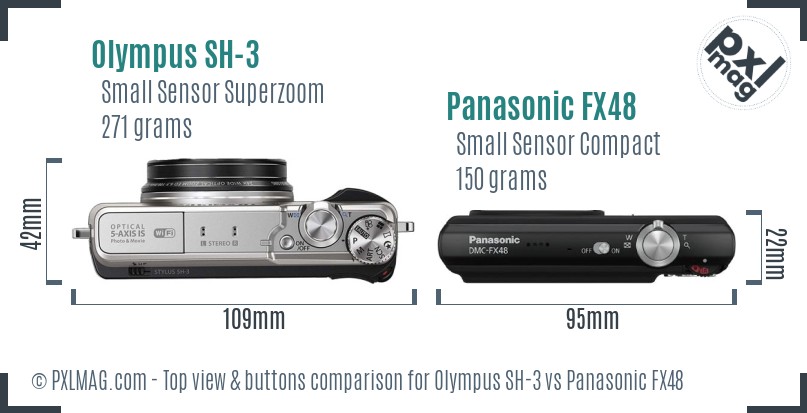 Olympus SH-3 vs Panasonic FX48 top view buttons comparison