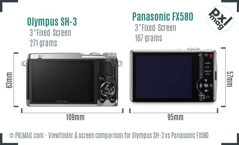 Olympus SH-3 vs Panasonic FX580 Screen and Viewfinder comparison