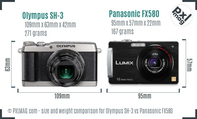 Olympus SH-3 vs Panasonic FX580 size comparison
