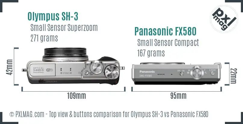 Olympus SH-3 vs Panasonic FX580 top view buttons comparison