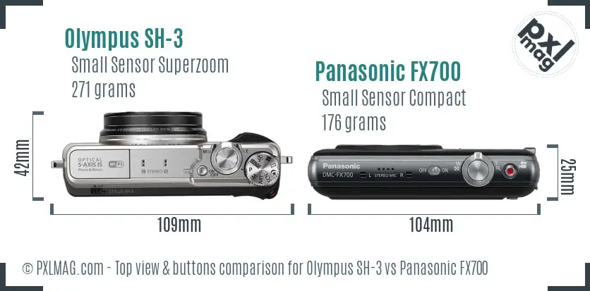 Olympus SH-3 vs Panasonic FX700 top view buttons comparison