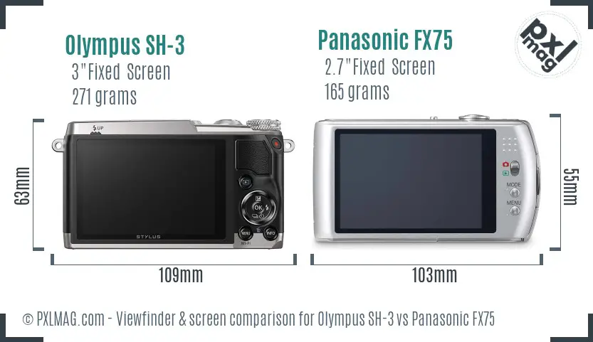Olympus SH-3 vs Panasonic FX75 Screen and Viewfinder comparison