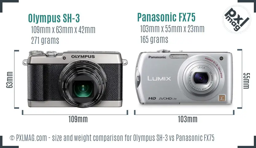 Olympus SH-3 vs Panasonic FX75 size comparison