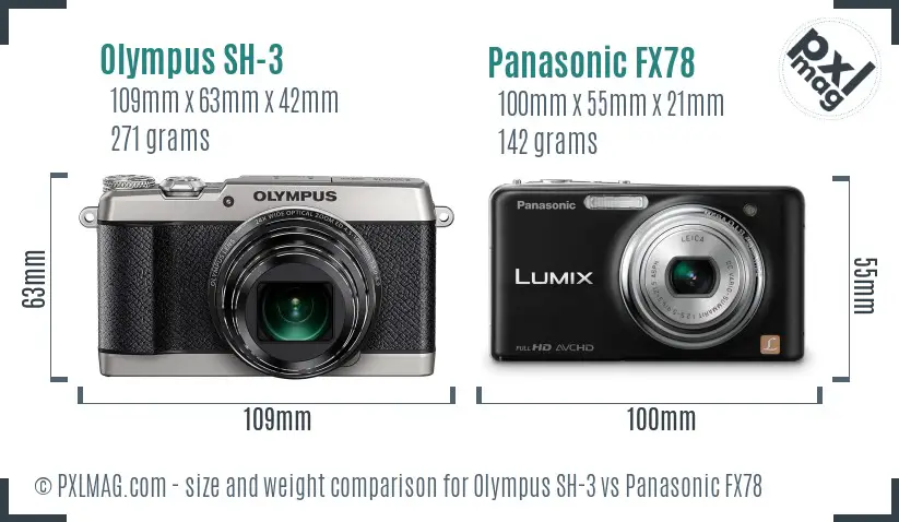 Olympus SH-3 vs Panasonic FX78 size comparison