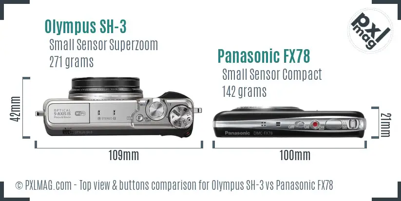 Olympus SH-3 vs Panasonic FX78 top view buttons comparison