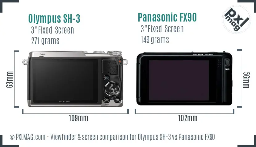 Olympus SH-3 vs Panasonic FX90 Screen and Viewfinder comparison