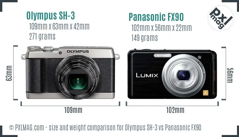 Olympus SH-3 vs Panasonic FX90 size comparison