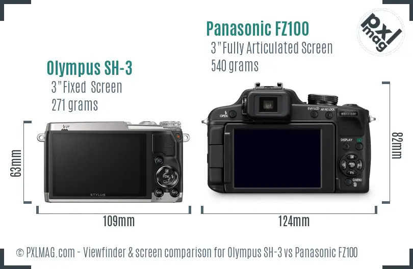Olympus SH-3 vs Panasonic FZ100 Screen and Viewfinder comparison