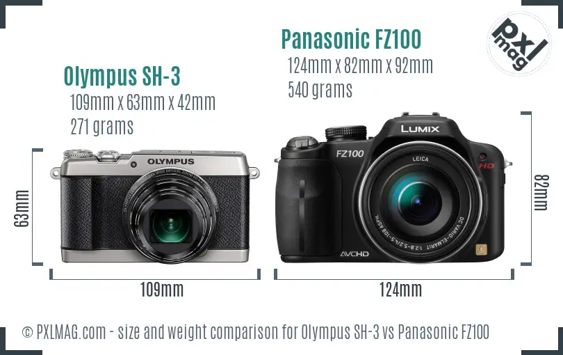 Olympus SH-3 vs Panasonic FZ100 size comparison
