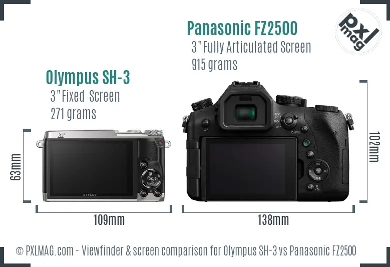 Olympus SH-3 vs Panasonic FZ2500 Screen and Viewfinder comparison