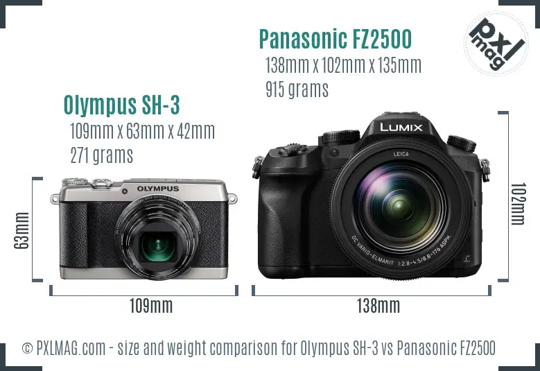 Olympus SH-3 vs Panasonic FZ2500 size comparison