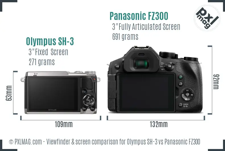 Olympus SH-3 vs Panasonic FZ300 Screen and Viewfinder comparison