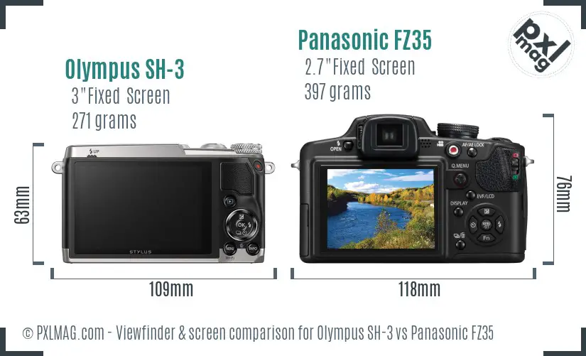Olympus SH-3 vs Panasonic FZ35 Screen and Viewfinder comparison