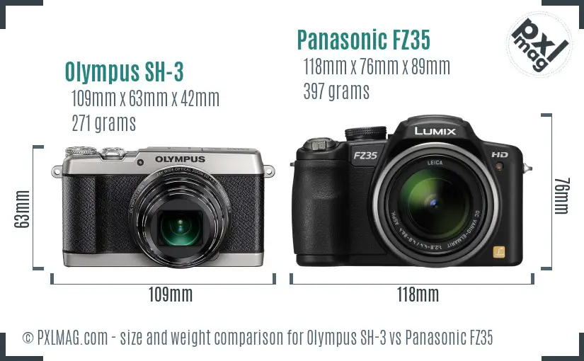 Olympus SH-3 vs Panasonic FZ35 size comparison