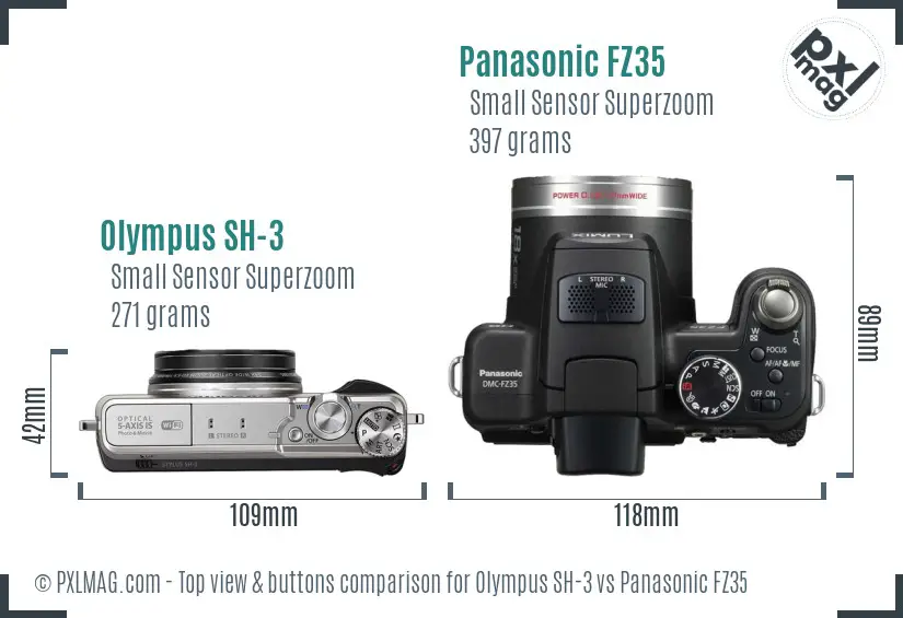 Olympus SH-3 vs Panasonic FZ35 top view buttons comparison