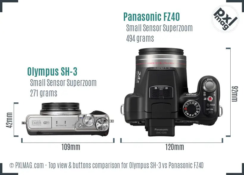 Olympus SH-3 vs Panasonic FZ40 top view buttons comparison