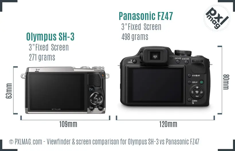 Olympus SH-3 vs Panasonic FZ47 Screen and Viewfinder comparison