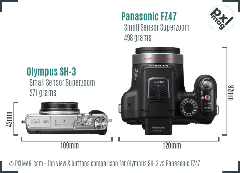 Olympus SH-3 vs Panasonic FZ47 top view buttons comparison
