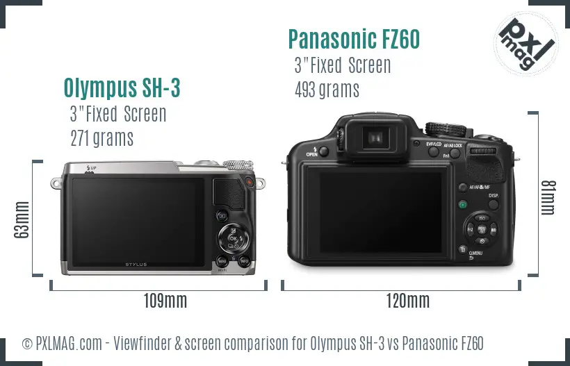 Olympus SH-3 vs Panasonic FZ60 Screen and Viewfinder comparison