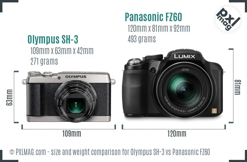 Olympus SH-3 vs Panasonic FZ60 size comparison