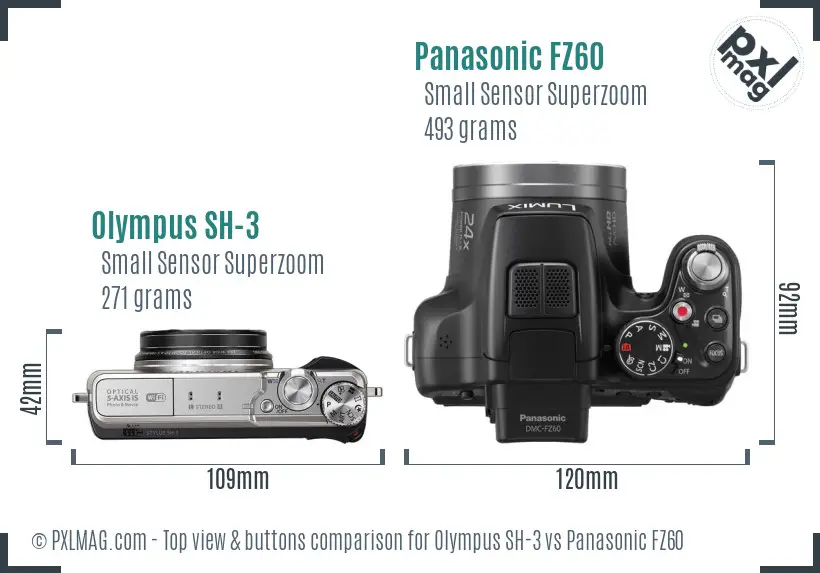 Olympus SH-3 vs Panasonic FZ60 top view buttons comparison