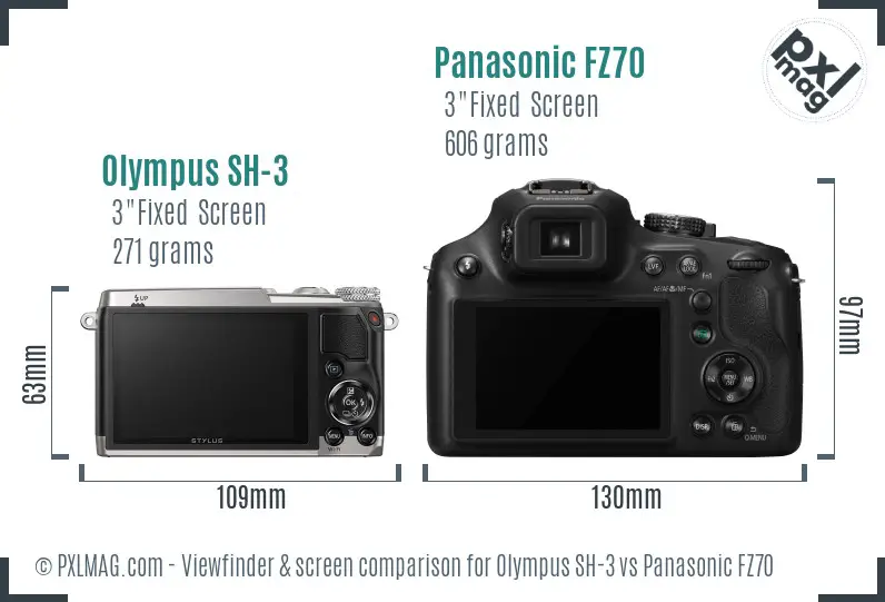 Olympus SH-3 vs Panasonic FZ70 Screen and Viewfinder comparison