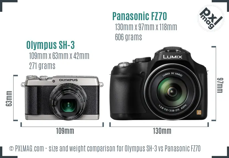 Olympus SH-3 vs Panasonic FZ70 size comparison