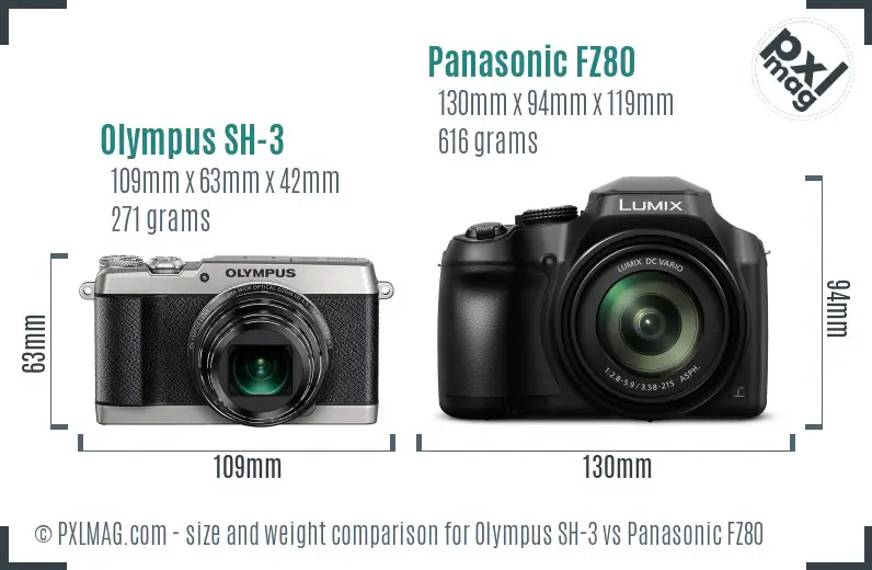 Olympus SH-3 vs Panasonic FZ80 size comparison