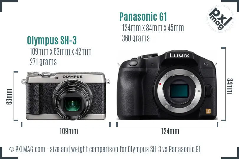 Olympus SH-3 vs Panasonic G1 size comparison