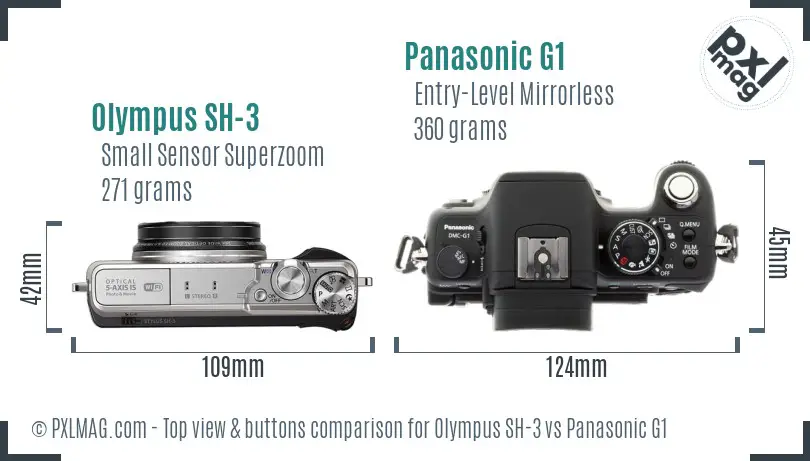 Olympus SH-3 vs Panasonic G1 top view buttons comparison